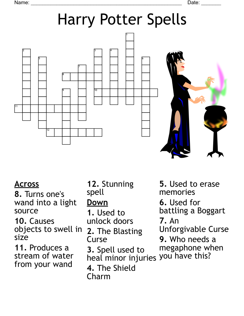 Harry Potter Spells Crossword WordMint