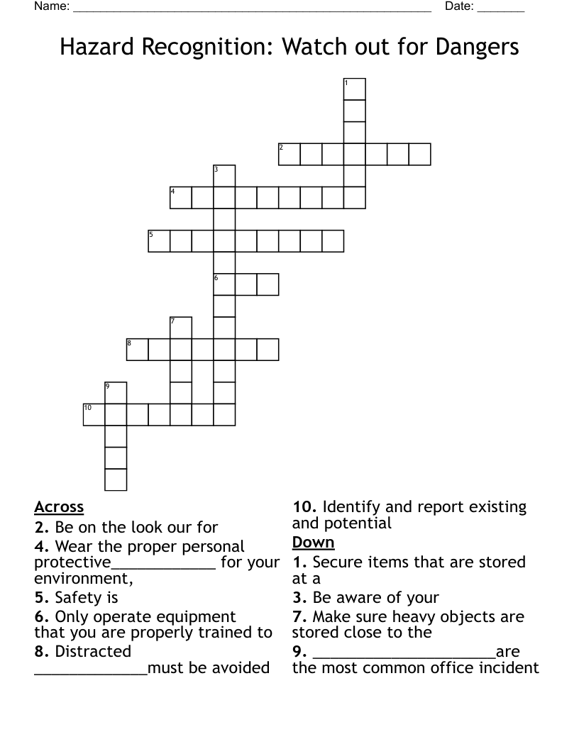 Hazard Recognition Watch Out For Dangers Crossword WordMint