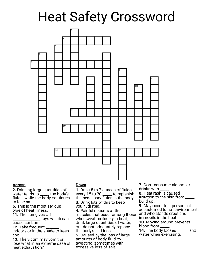 Heat Safety Crossword WordMint Heat Safety Crossword WordMint
