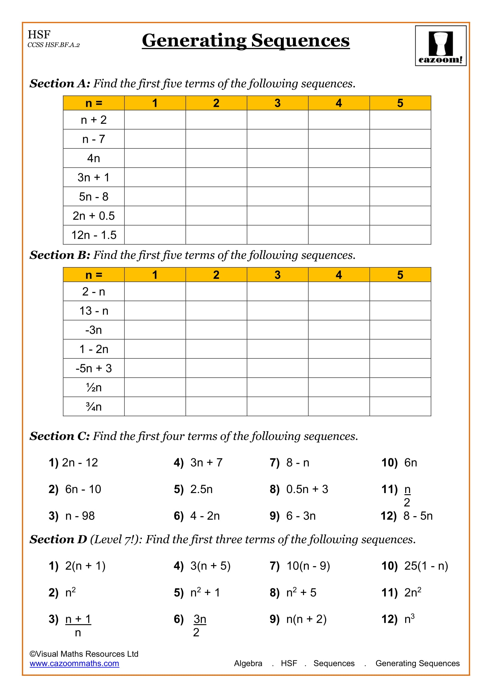 High School Math Worksheets Math Worksheets PDF Cazoom Math
