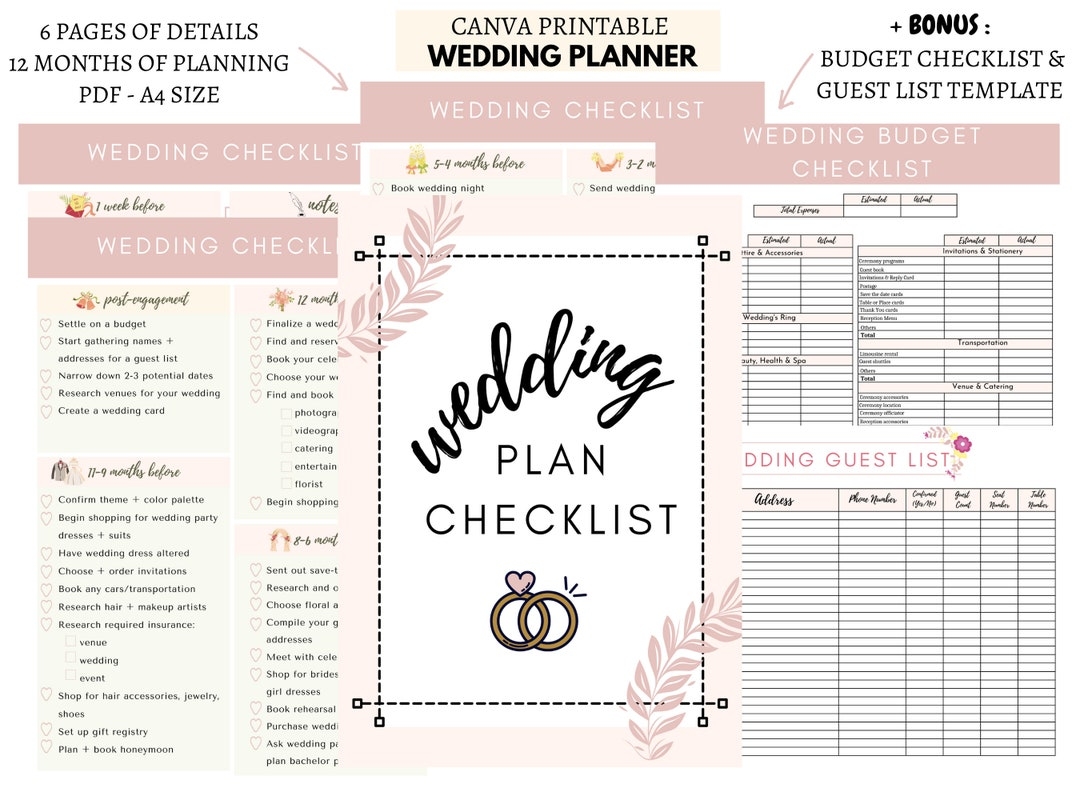 Hochzeitsplaner Druckbar Hochzeit To Do Liste Hochzeits Checkliste Timeline Hochzeits Checkliste PDF Hochzeits Planungs Checkliste Etsy de
