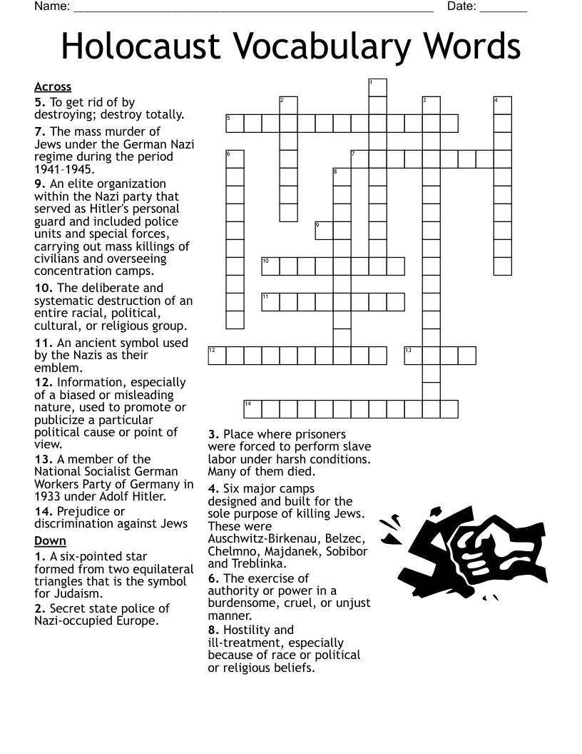 Holocaust Vocabulary Words Crossword WordMint