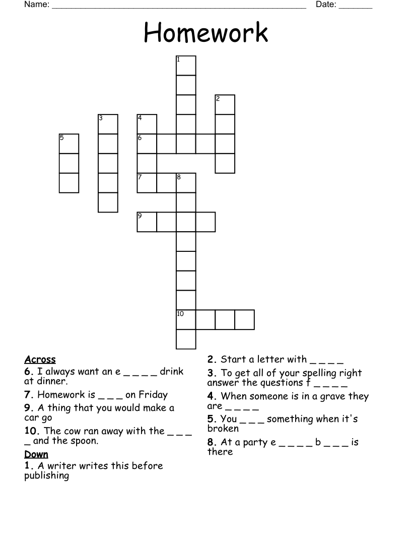 Homework Crossword WordMint