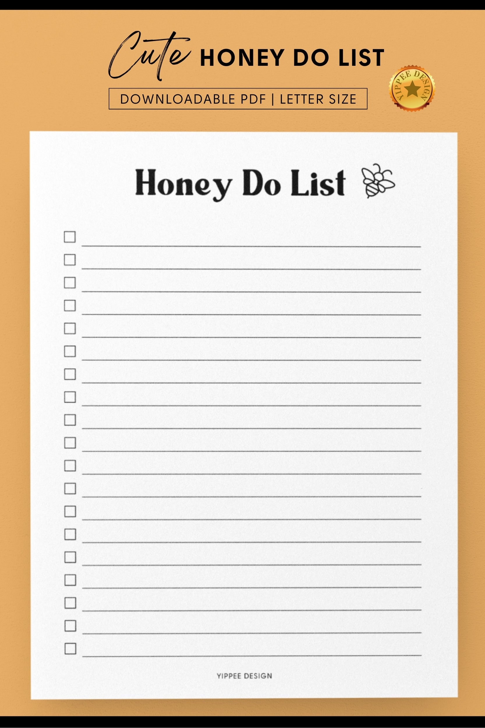Honey Do List Bees Productive Spouse Organization Printable PDF Instant Download 8 5x11 Inches Blank To Do List Checklist Etsy