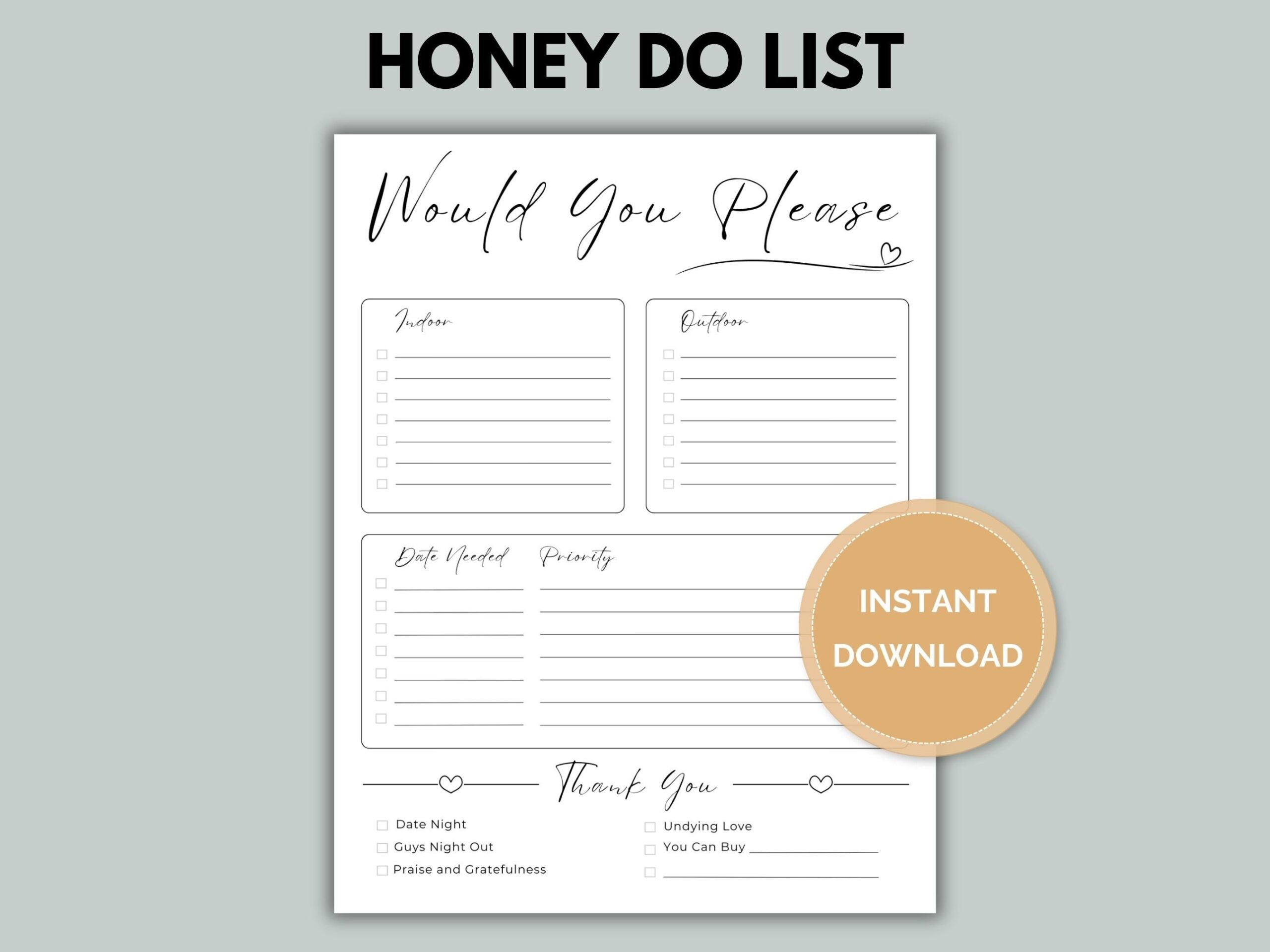 Honey Do List Printable Would You Please List Instant Download Chore Checklist For Husband Spouse Partner Etsy Israel