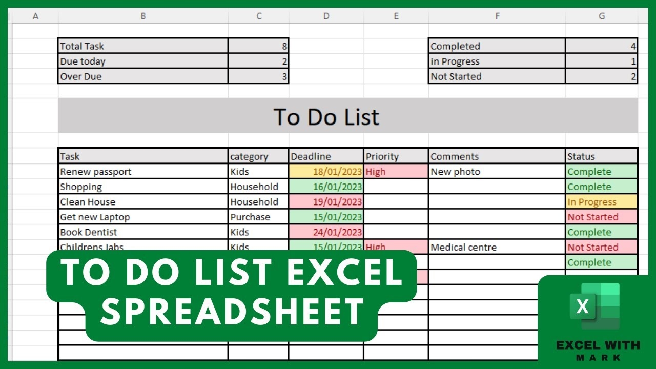 How To Make A Daily To Do List In Excel YouTube