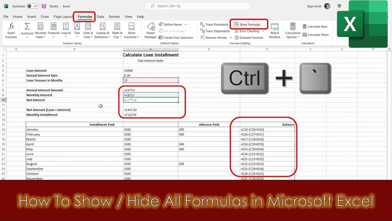 How To Show Or Hide All Formulas In Excel Tutorial Lesson 32 YouTube