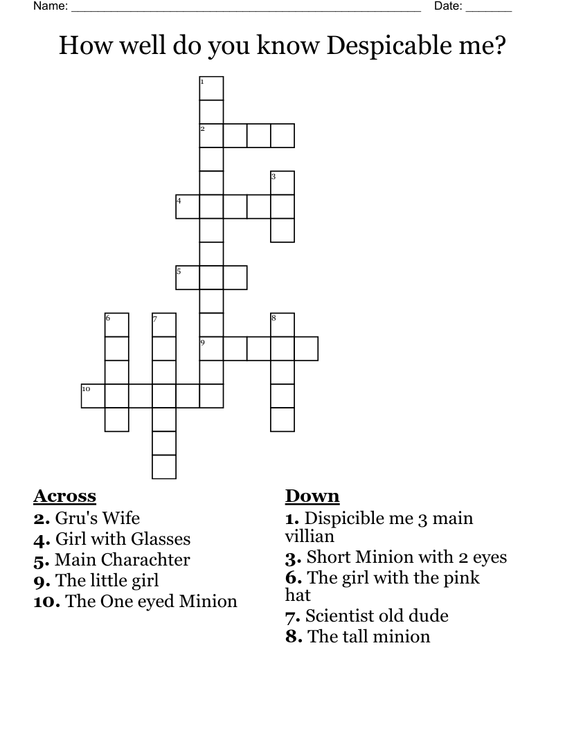 How Well Do You Know Despicable Me Crossword WordMint