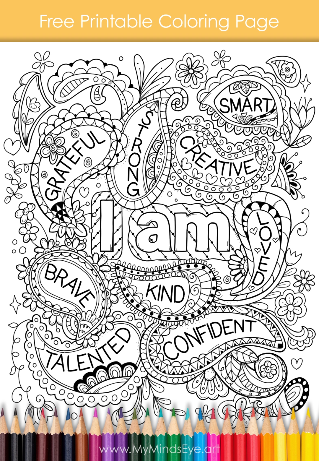 I Am Affirmations Coloring Page To Brighten Your Day