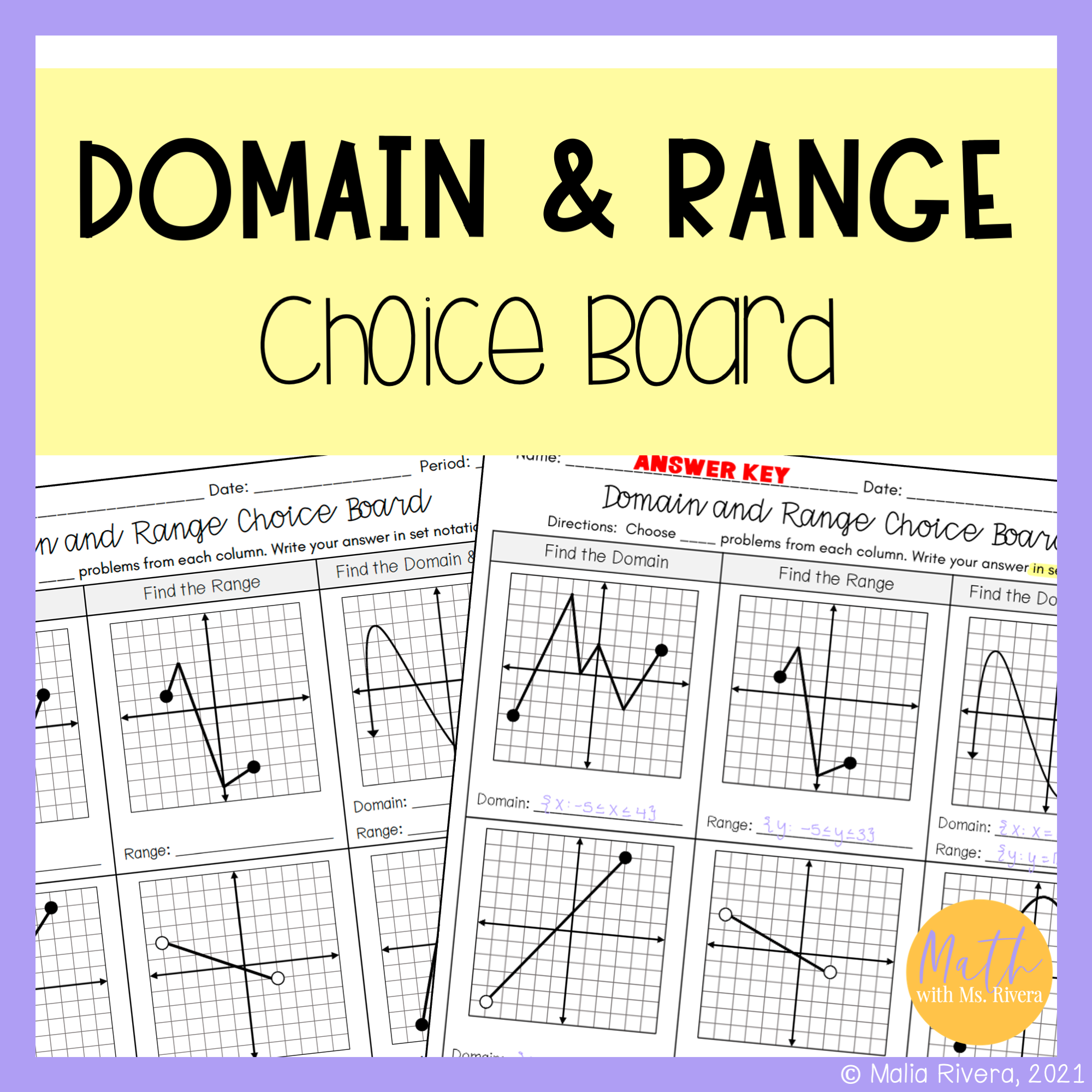 Identifying Domain And Range From Graphs Worksheet Choice Board For Algebra 1 Maila Rivera Math With Ms Rivera High School Math Resources Identifying Domain And Range From Graphs Worksheet Choice Board For Algebra 1 Maila Rivera Math With Ms Rivera High School Math Resources