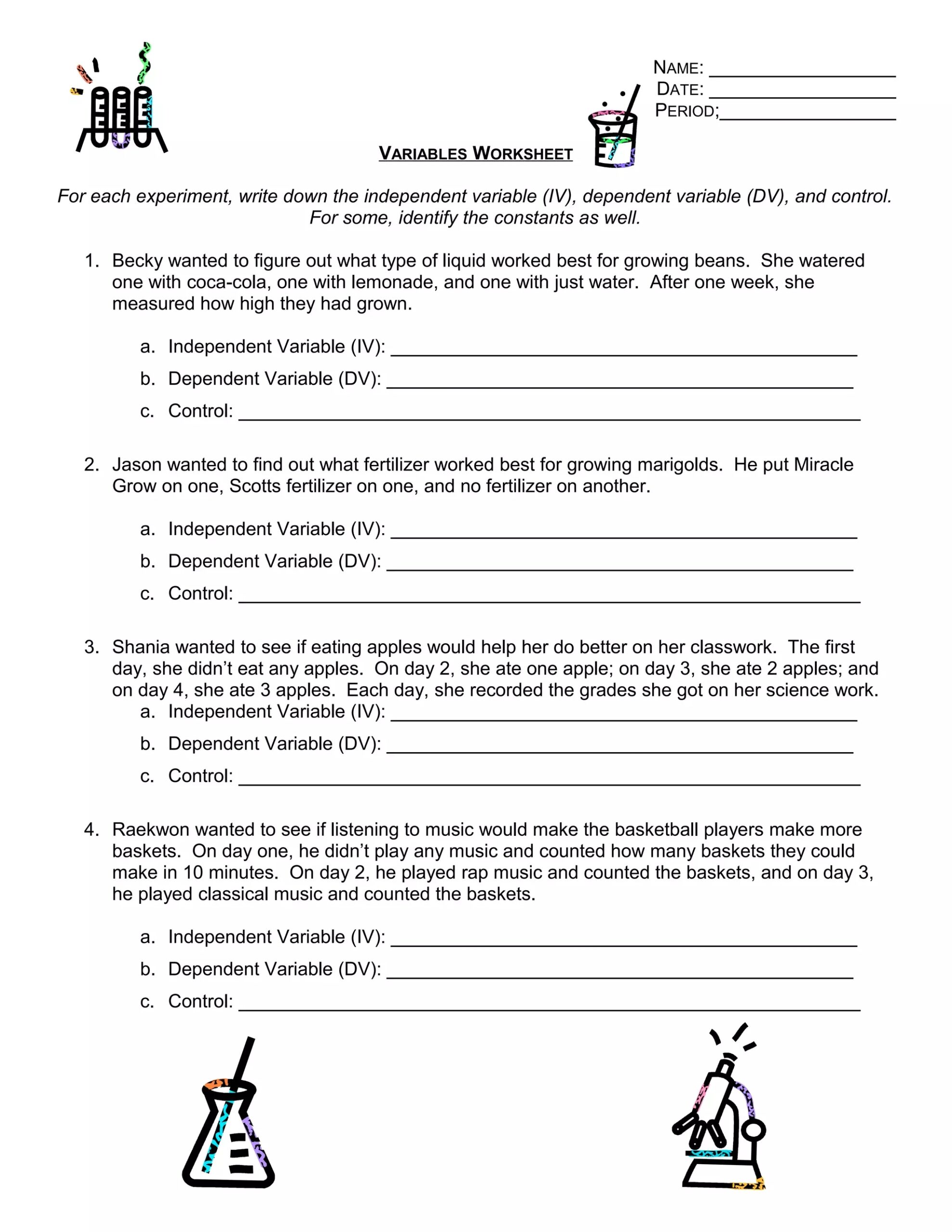 Identifying Independent And Dependent Variables Worksheet DOC