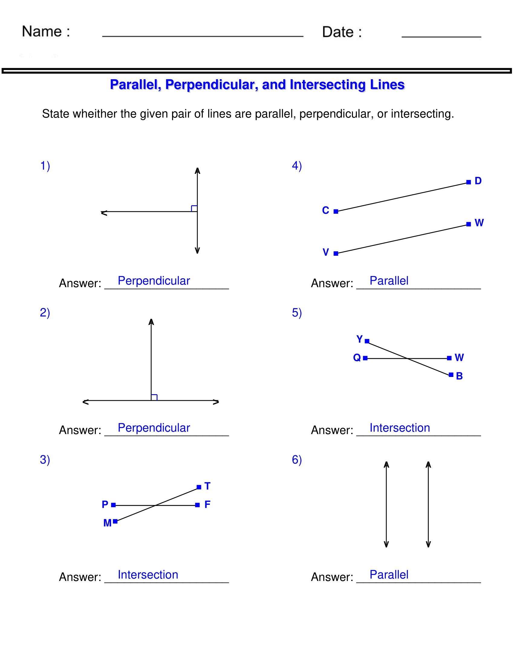 parallel and perpendicular lines worksheet