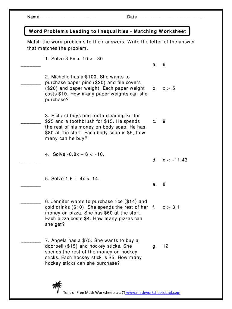 Inequality Word Problems Worksheet Fill Online Printable Worksheets Library Inequality Word Problems Worksheet Fill Online Printable Worksheets Library