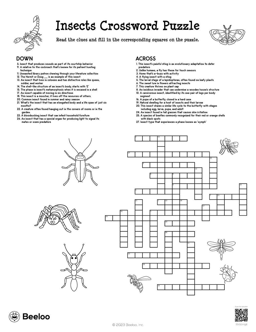 Insects Crossword Puzzle Beeloo Printable Crafts And Activities For Kids Insects Crossword Puzzle Beeloo Printable Crafts And Activities For Kids