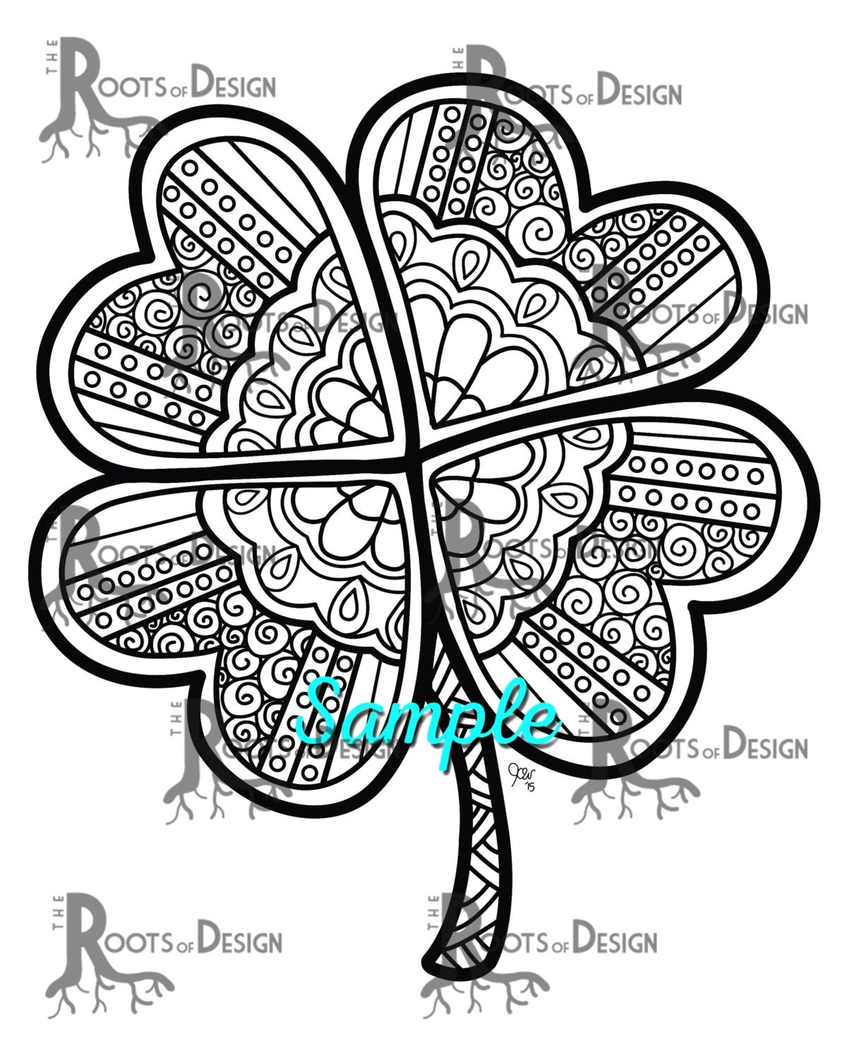 INSTANT DOWNLOAD Coloring Page Four Leaf Clover Shamrock Print Zentangle Inspired Doodle Art Printable Etsy