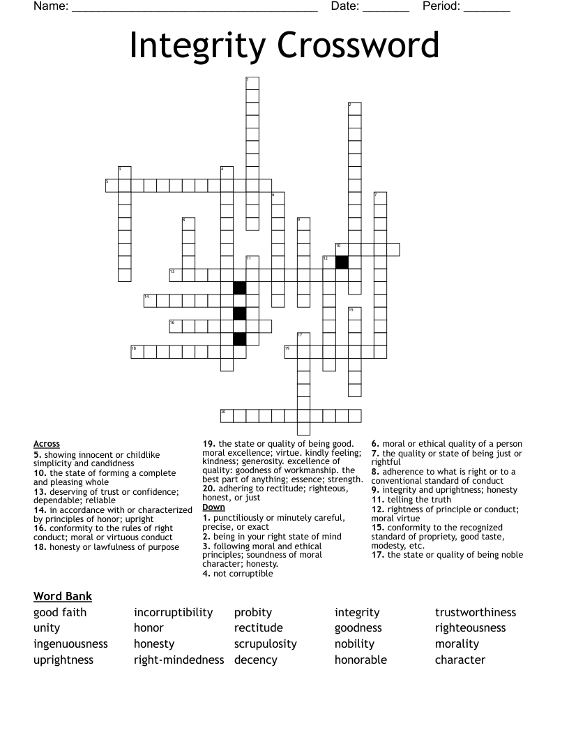 Integrity Crossword WordMint
