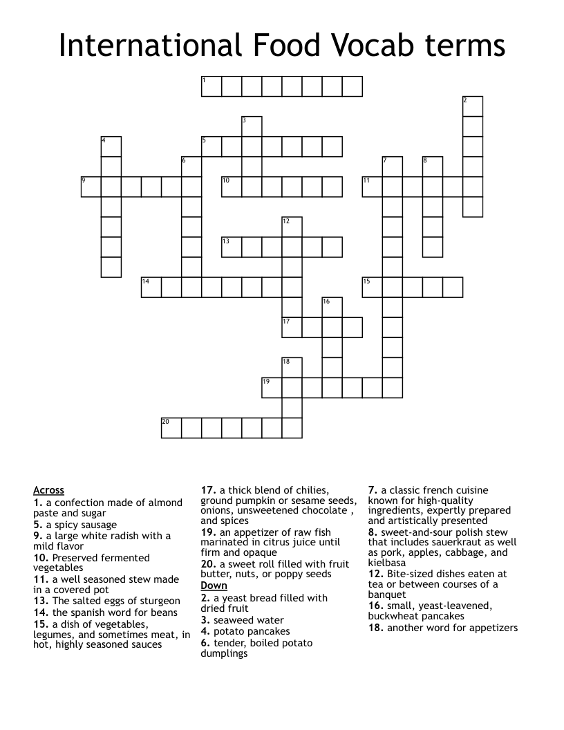 International Food Vocab Terms Crossword WordMint International Food Vocab Terms Crossword WordMint