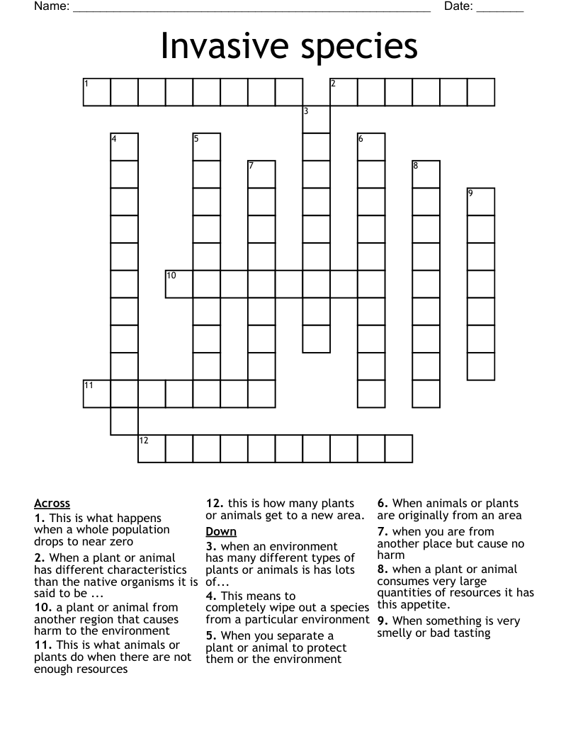 Invasive Species Crossword WordMint