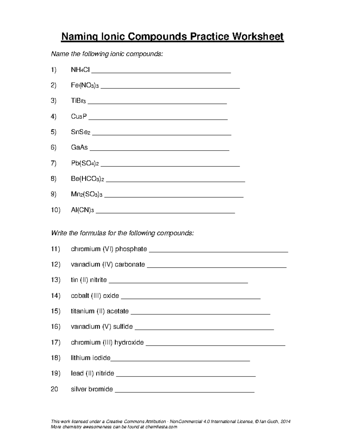 Ionic Compounds Naming Practice Worksheet Chemistry Studocu