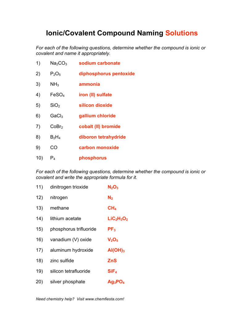naming covalent compounds worksheet