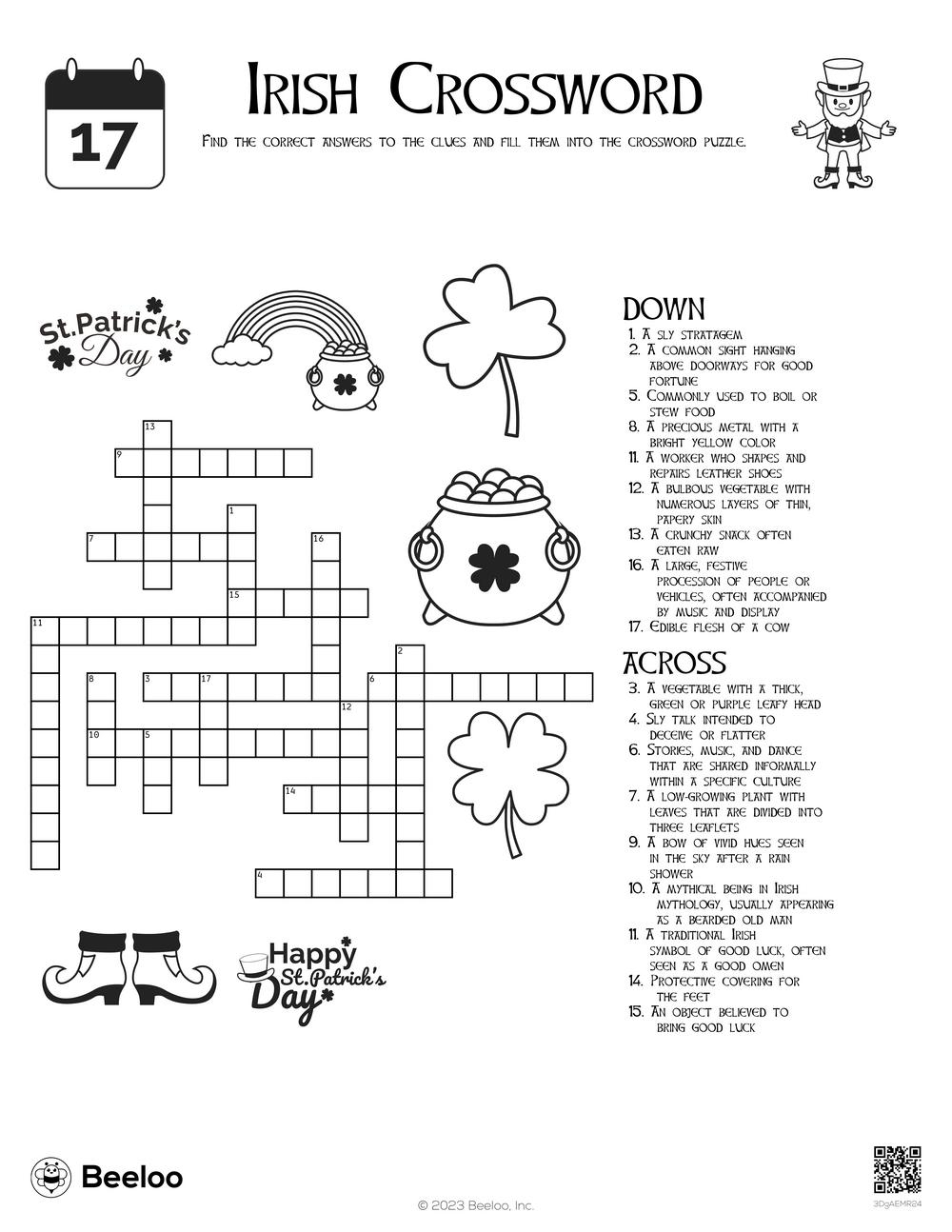 Irish Crossword Beeloo Printable Crafts And Activities For Kids
