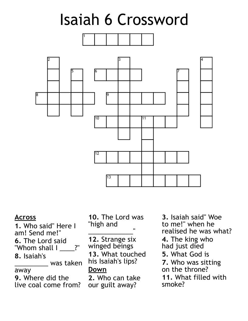 Isaiah 6 Crossword WordMint Isaiah 6 Crossword WordMint