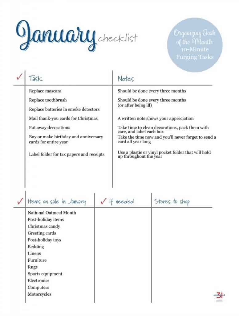 January To Do List Organized 31