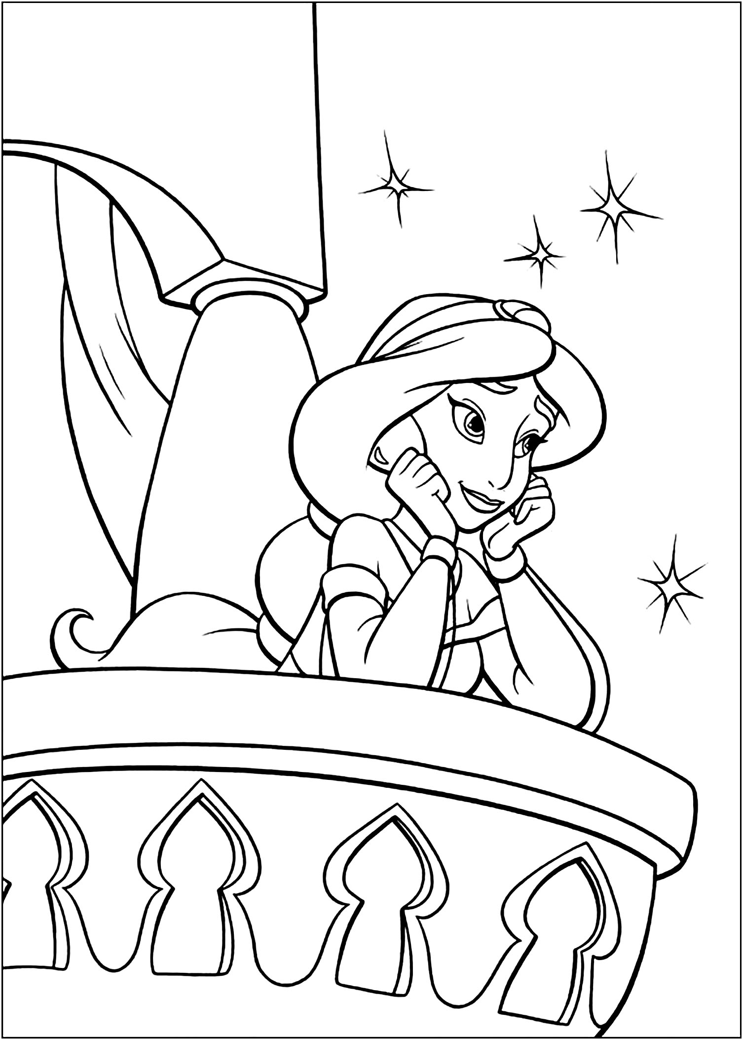 Jasmine On Her Balcony Aladdin Coloring Pages Jasmine On Her Balcony Aladdin Coloring Pages