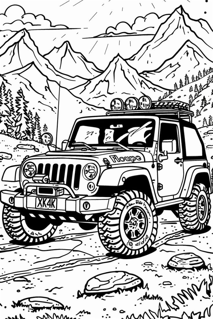 Jeep Coloring Pages Picture Free Printable Mountains View