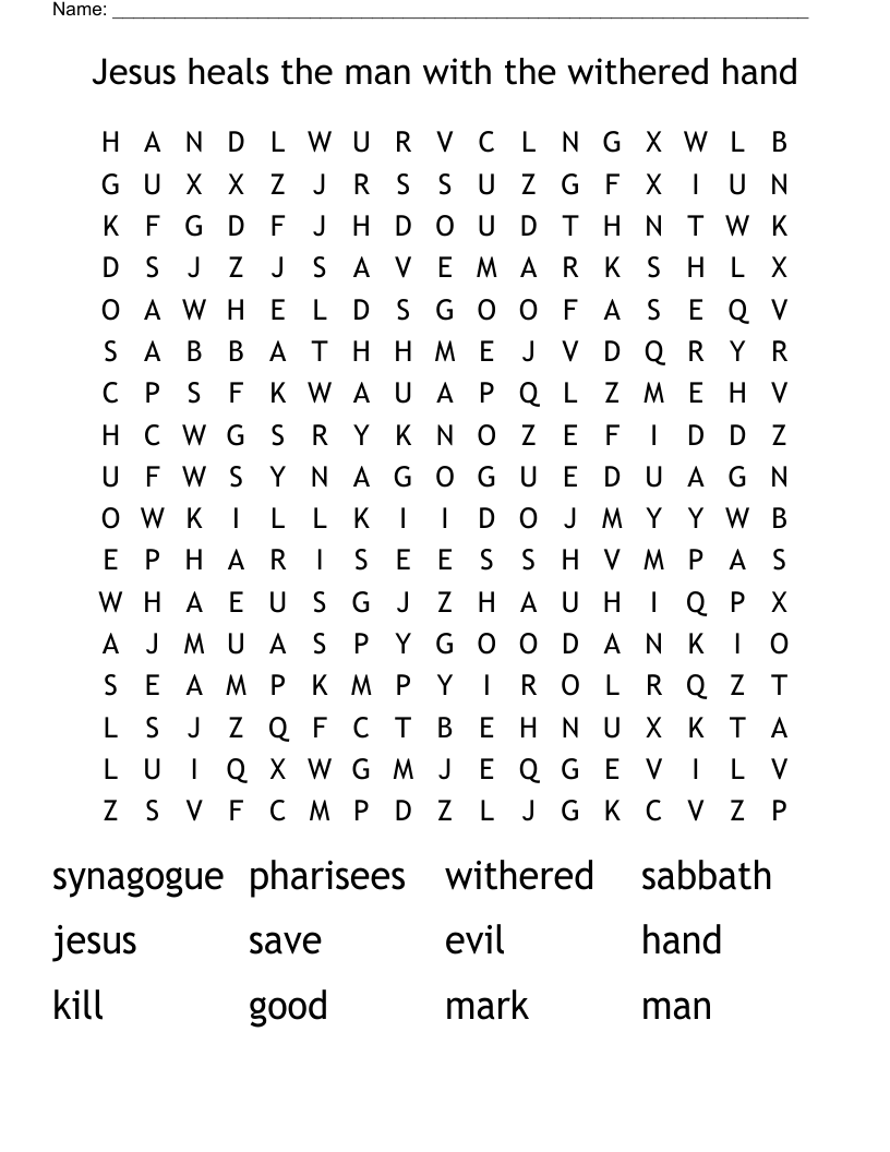 Jesus Heals The Man With The Withered Hand Word Search WordMint