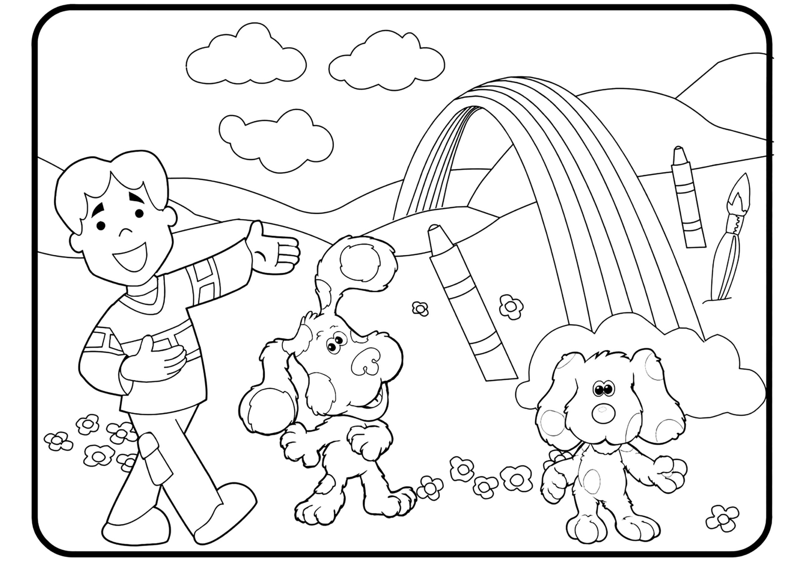 Joe With Two Dogs Blue s Clues Coloring Pages