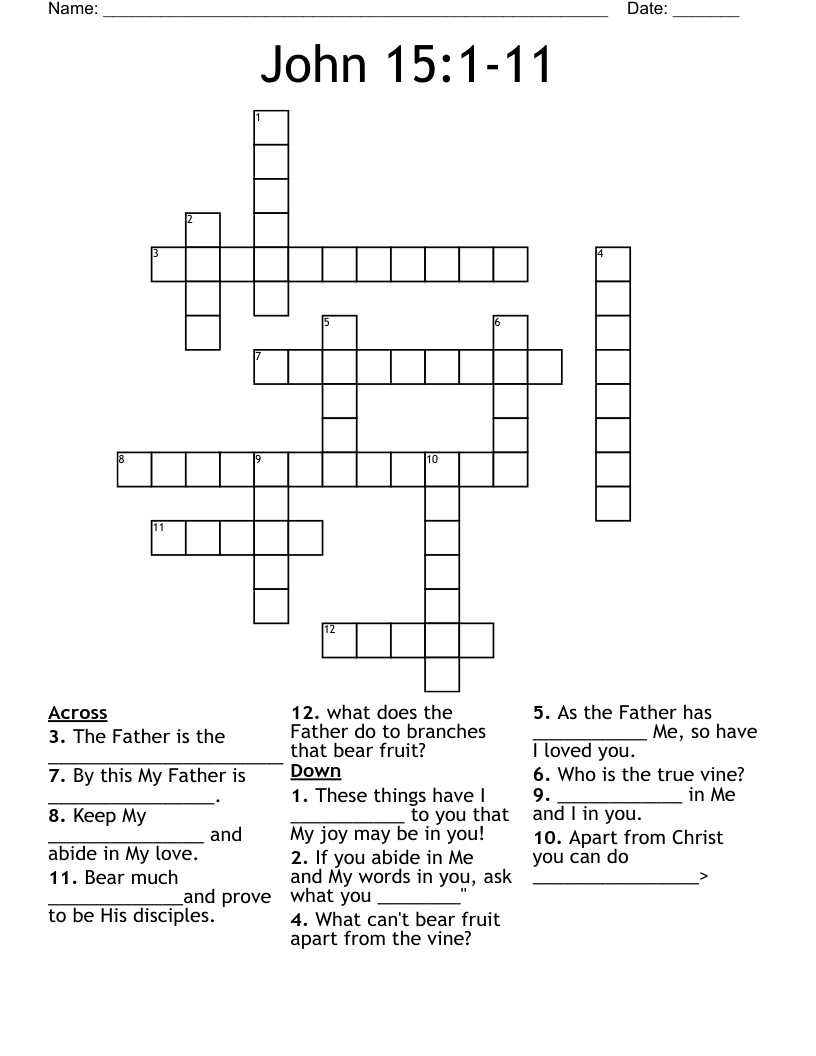 John 15 1 11 Crossword WordMint