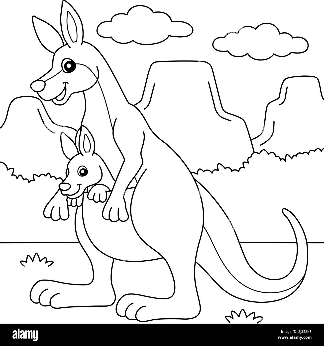 Kangaroo With Baby Coloring Page For Kids Stock Vector Image Art Alamy