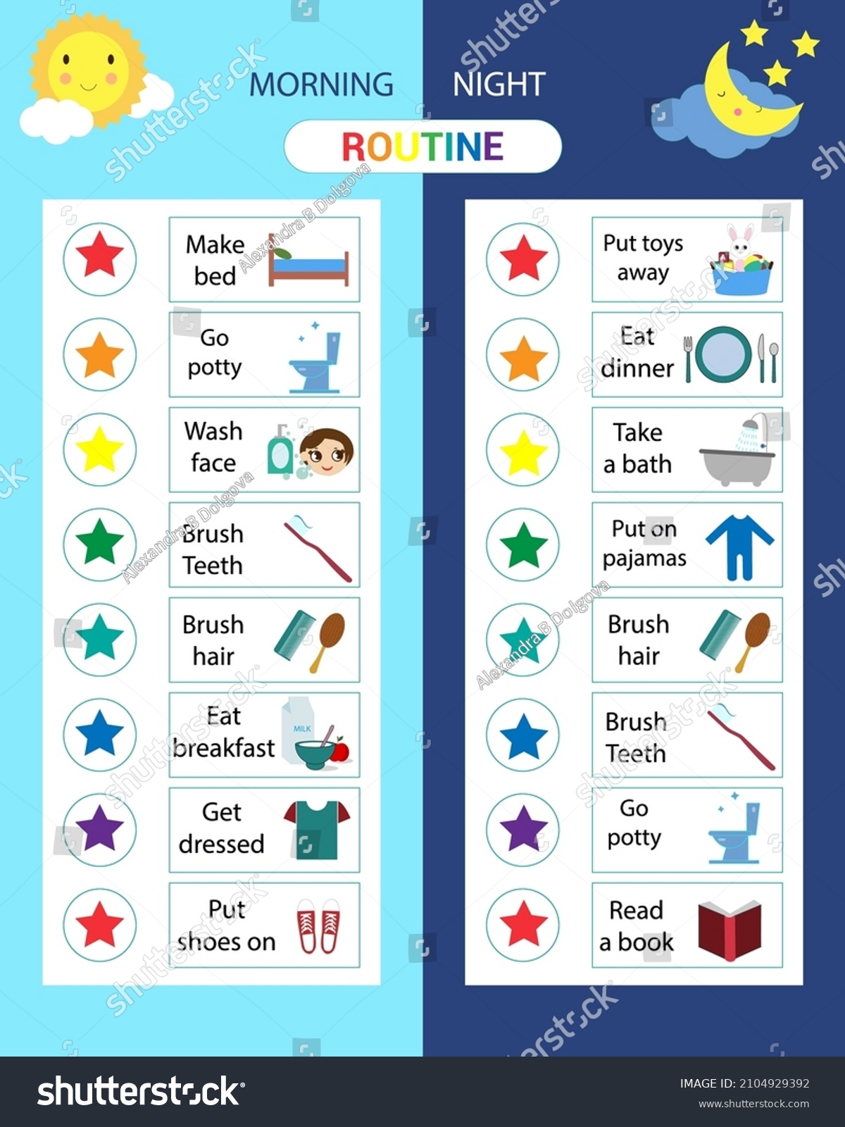 Kids Daily Responsibilities Chart Morning Evening Stock Vector Royalty Free 2104929392 Shutterstock