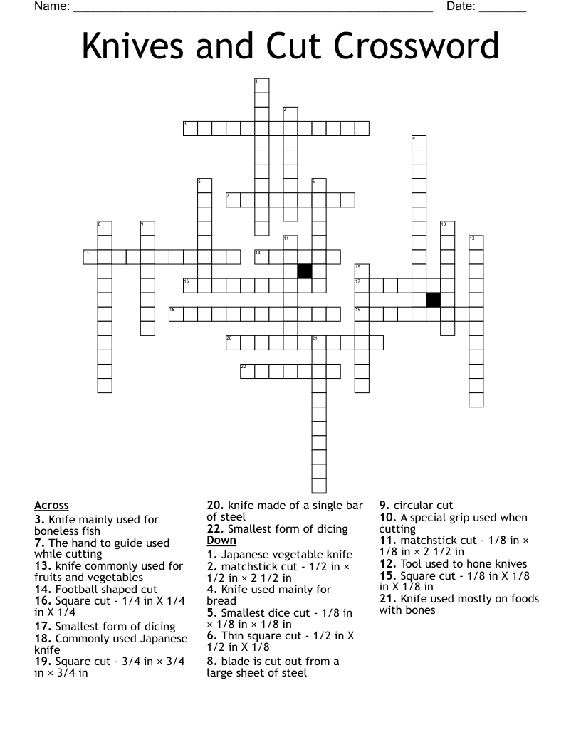 Knives And Cut Crossword WordMint