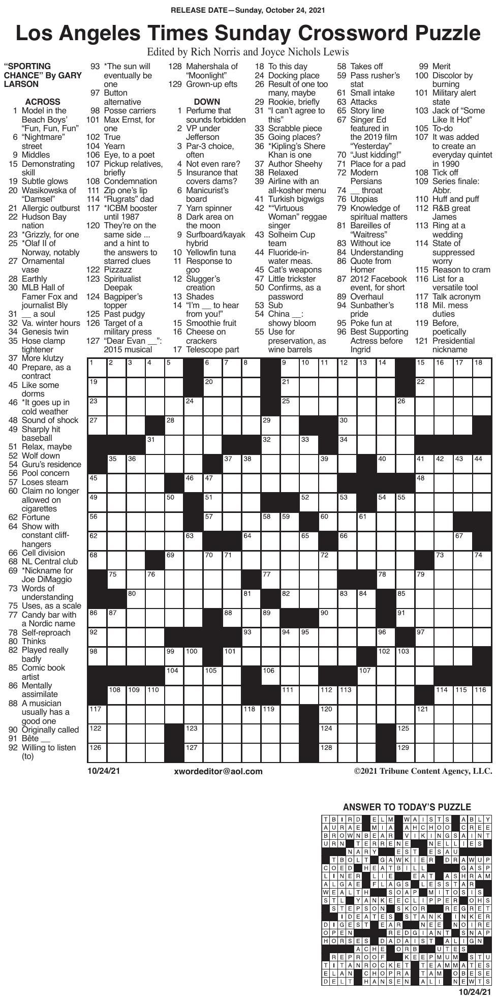 LA Times Crossword 10 24 Messenger inquirer LA Times Crossword 10 24 Messenger inquirer