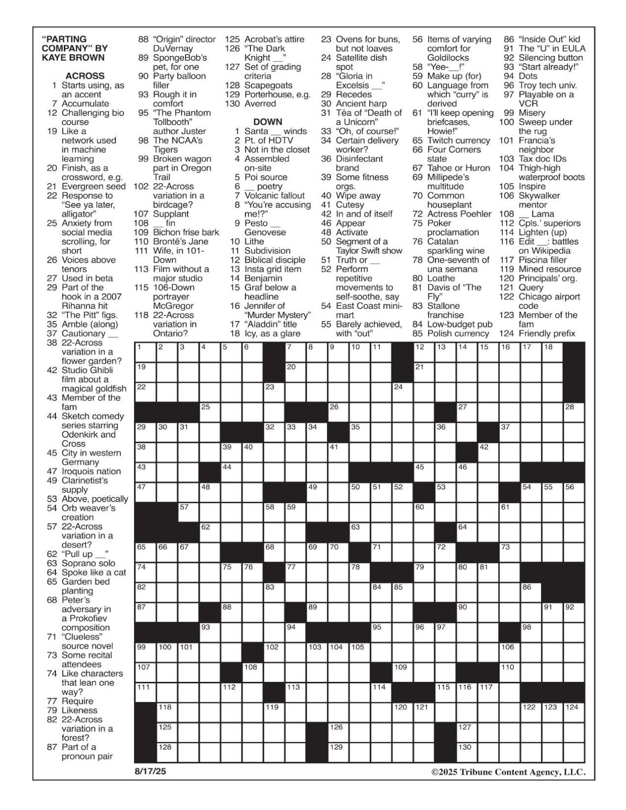 LA Times Crossword Aug 17 2025 Crosswords Yakimaherald