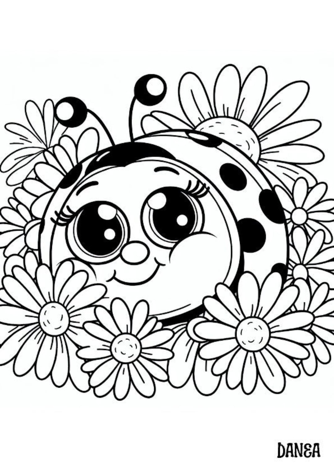 Ladybug In Daisies Coloring Page Kids Printable Coloring Page Etsy