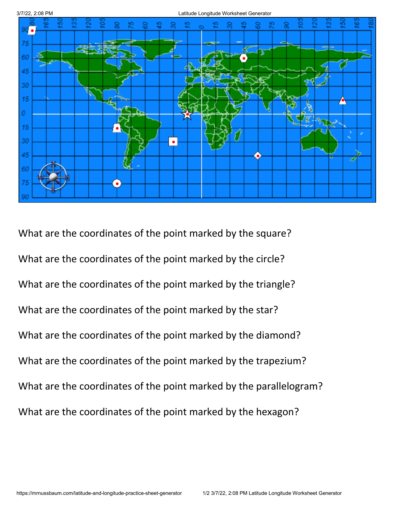 Latitude And Longitude Worksheet Coordinate Practice