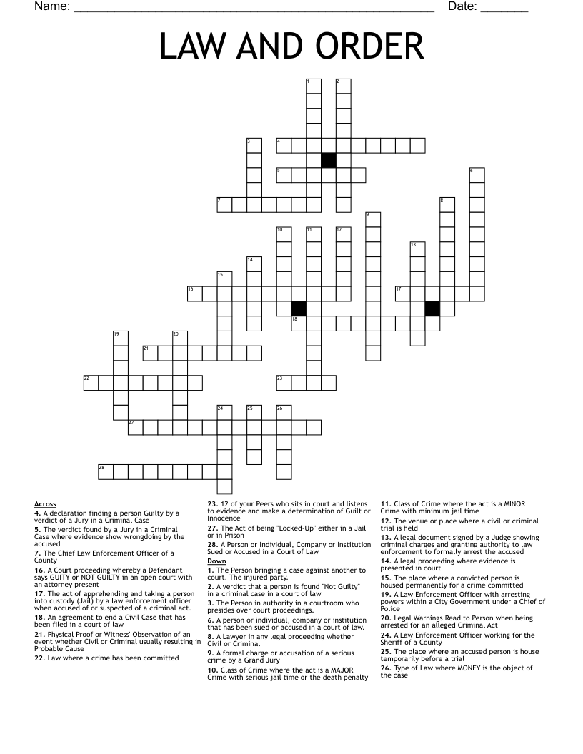 LAW AND ORDER Crossword WordMint LAW AND ORDER Crossword WordMint