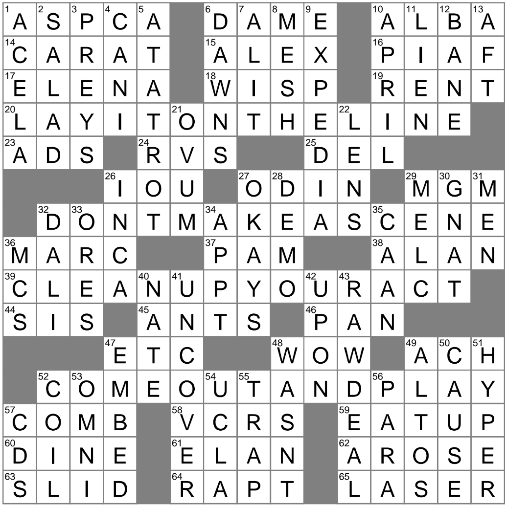 LAXCrossword Answers To The Los Angeles Times Crossword