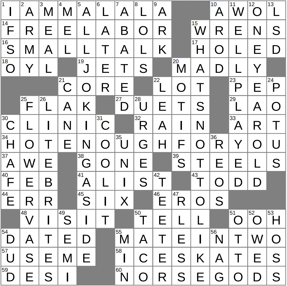 LAXCrossword Answers To The Los Angeles Times Crossword