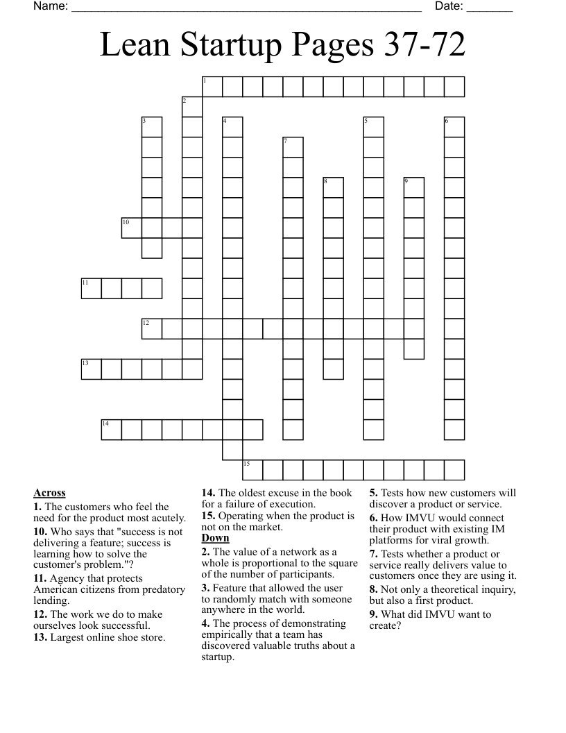 Lean Startup Pages 37 72 Crossword WordMint