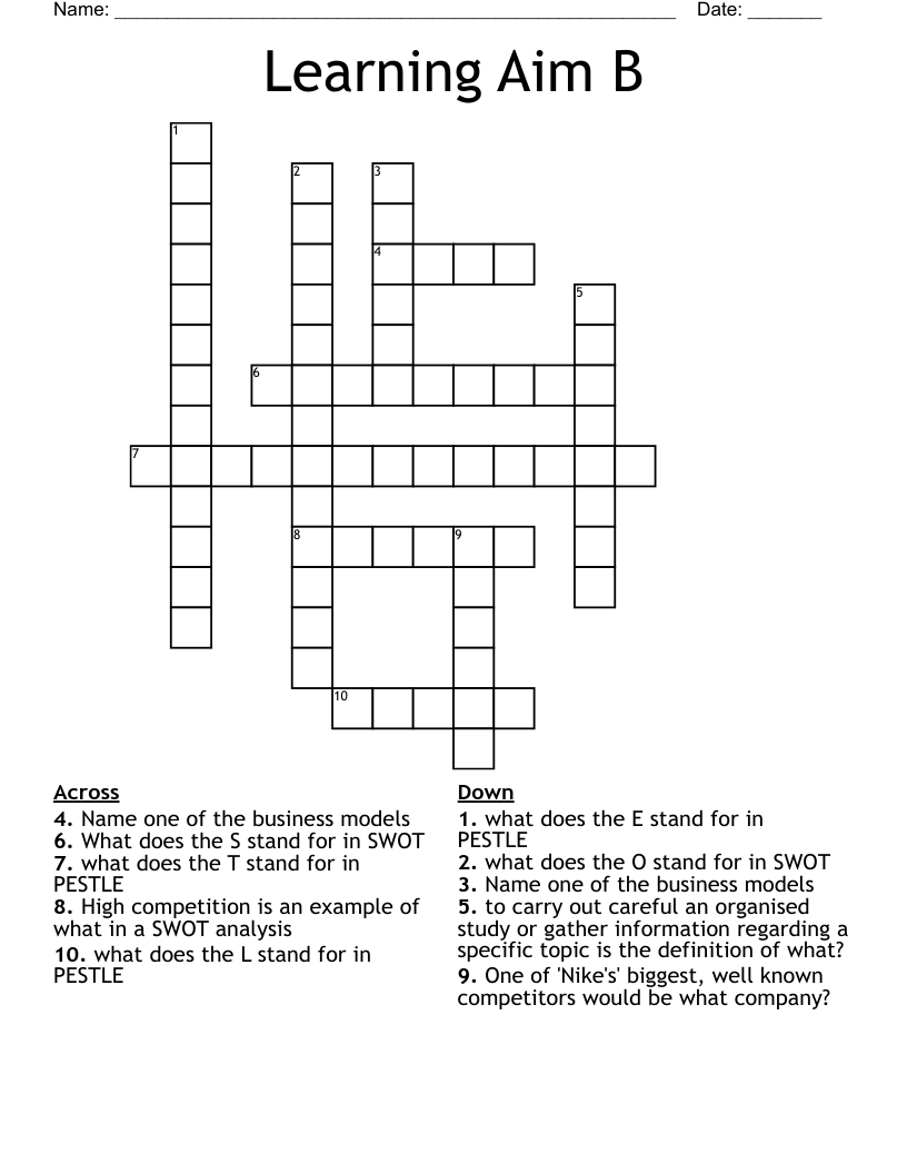 Learning Aim B Crossword WordMint