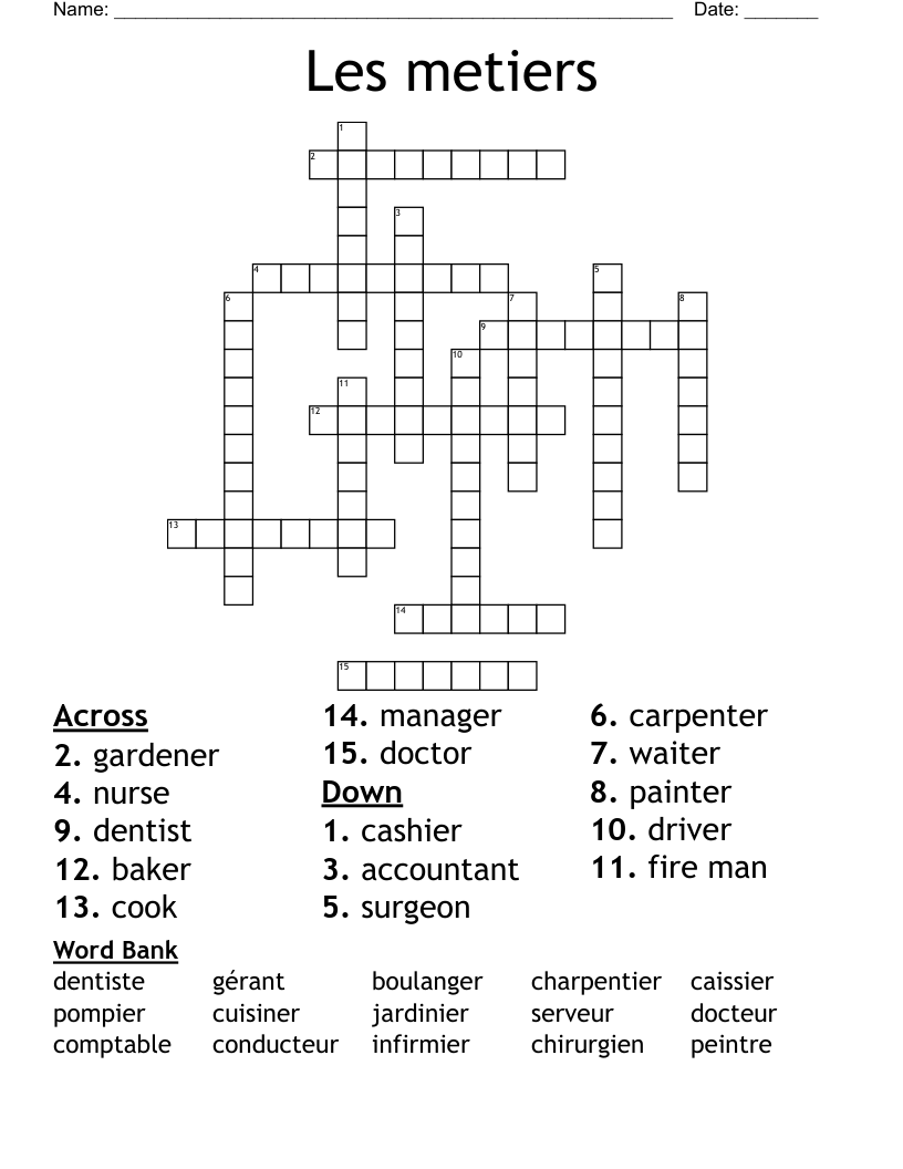 Les Metiers Crossword WordMint