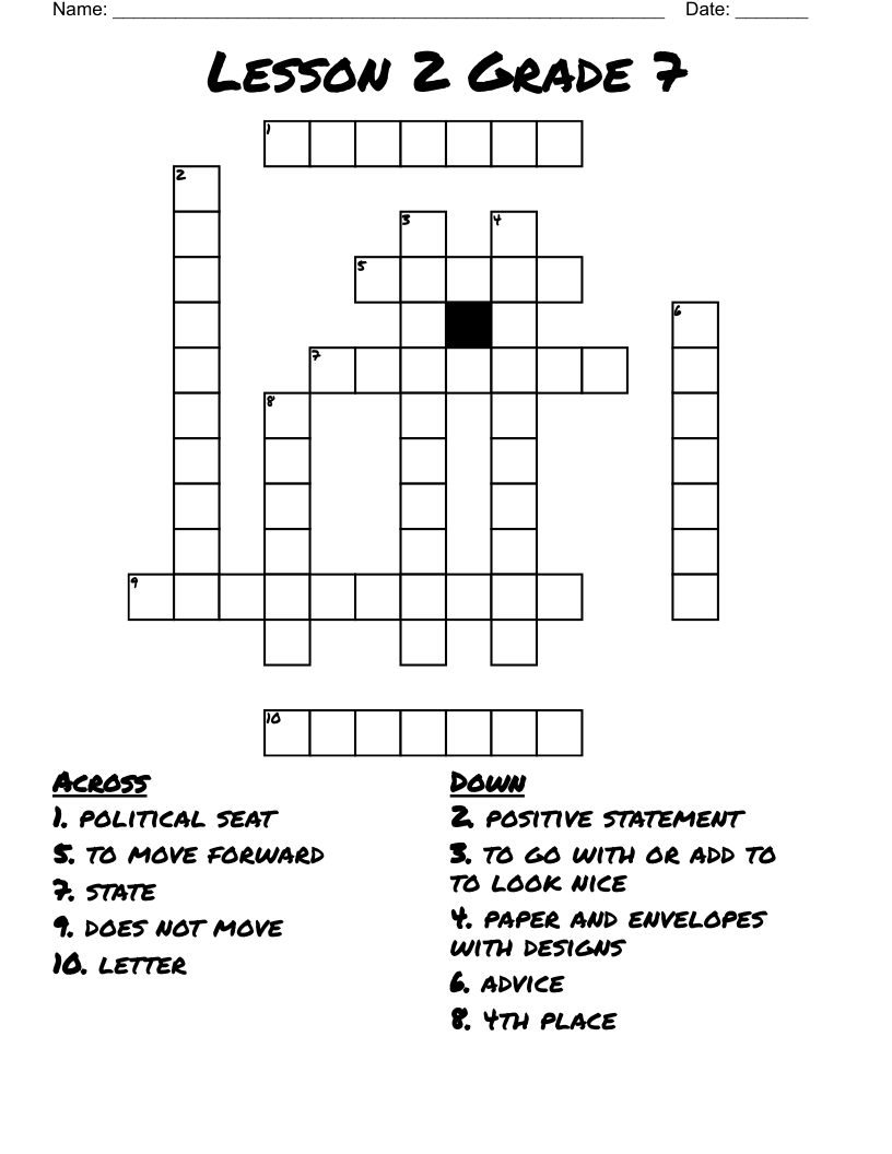 Lesson 2 Grade 7 Crossword WordMint Lesson 2 Grade 7 Crossword WordMint