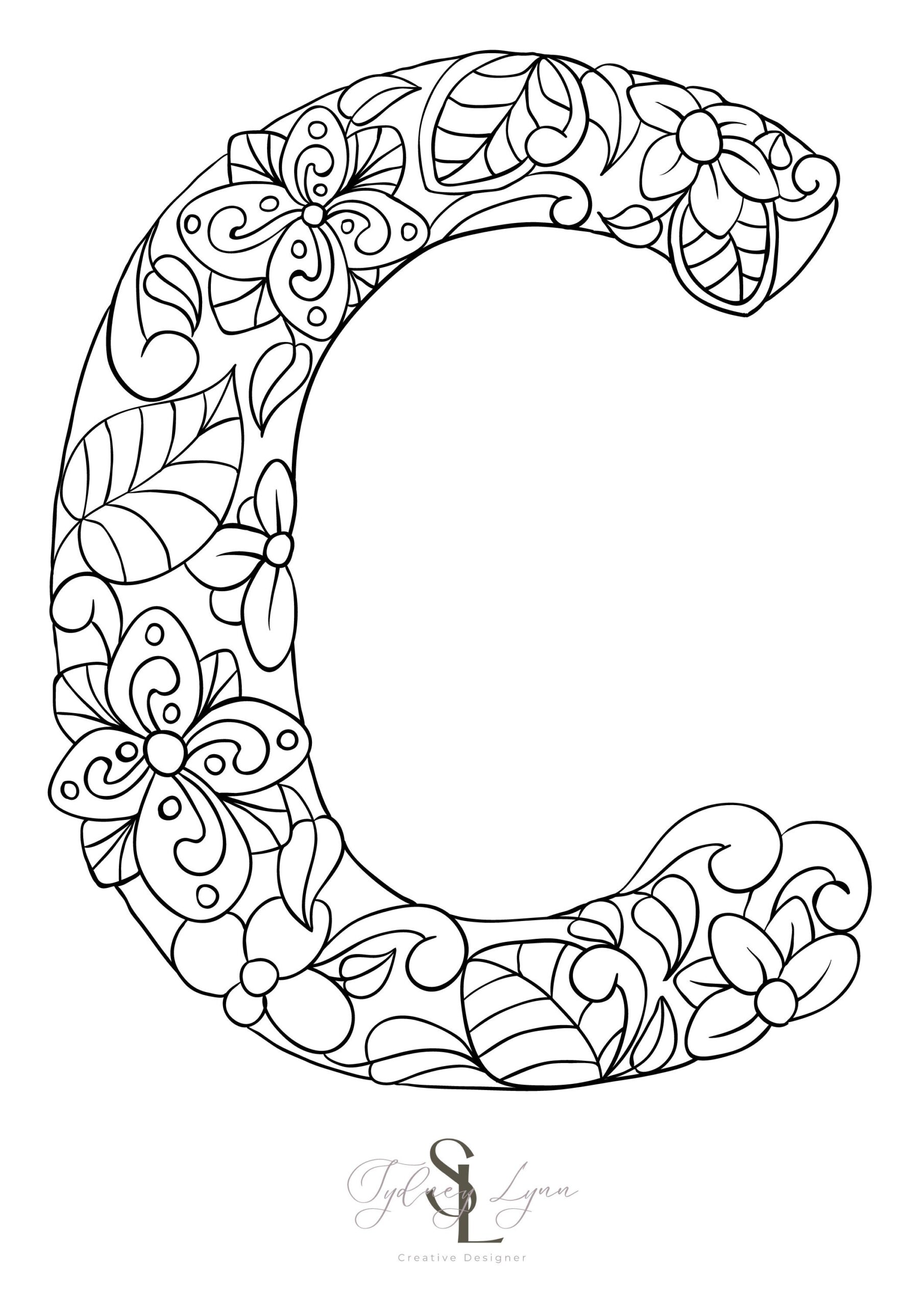 Letter c Coloring Sheet Adult Kids Anxiety Etsy Finland