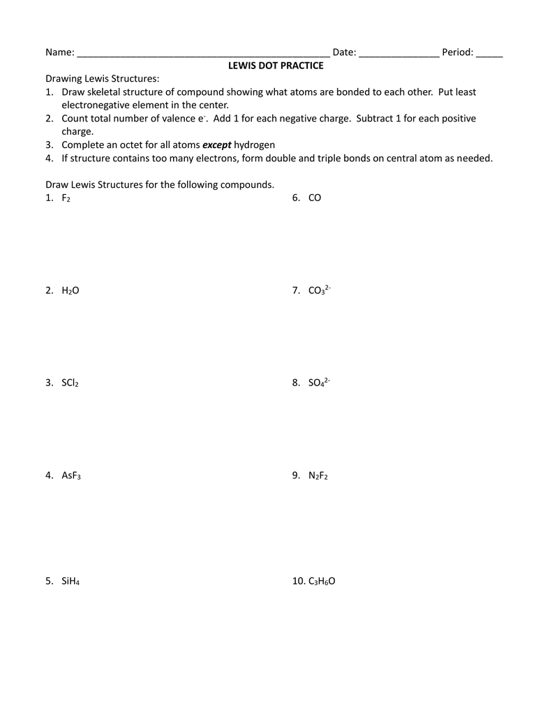 Lewis Dot Structure Practice Worksheet