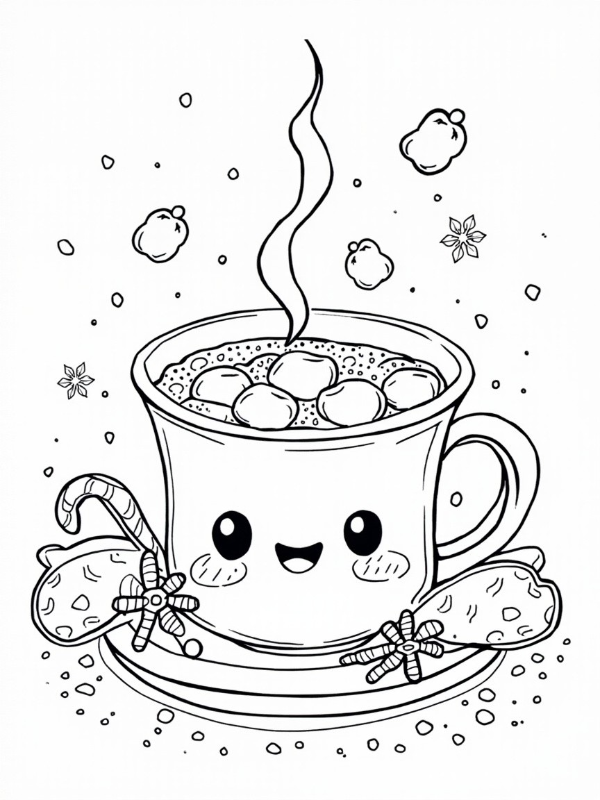 Line Art Of Hot Cocoa And Winter Elements Coloring Page SplitShire