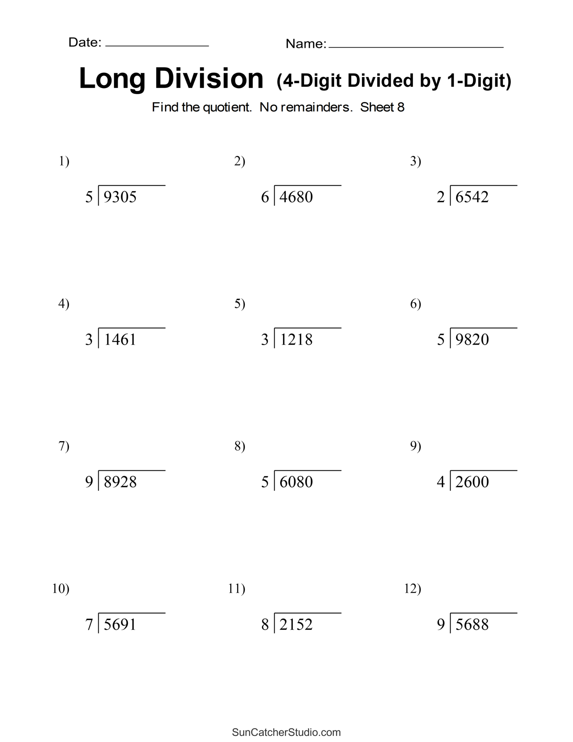 Long Division Worksheets Problems Printable Math Drills Free Printables Lettering SVG Files Tools Apps